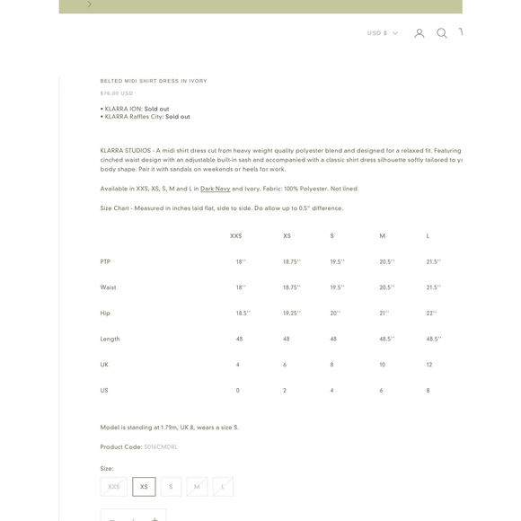 KLARRA STUDIOS NWOT BELTED BUTTON UP MIDI SHIRT DRESS IN IVORY Sz:Sm Ret$199 - Picture 8 of 8